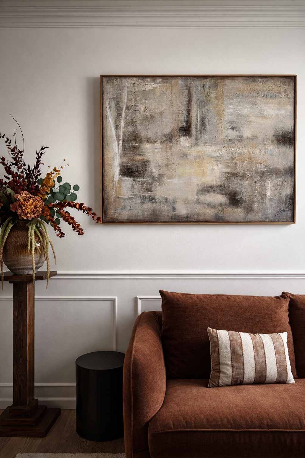 Tableau abstrait beige et brun 130x90 - décoration murale contemporaine